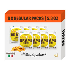 BRAMI Garlic & Rosemary lupini snack packaging shot highlighting high-protein plant-based snack