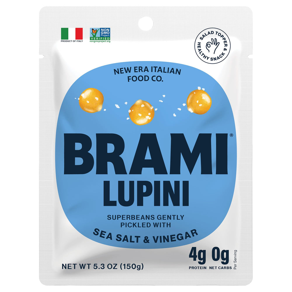 BRAMI Lupini Beans Snack Sea Salt and Vinegar pack for on-the-go protein