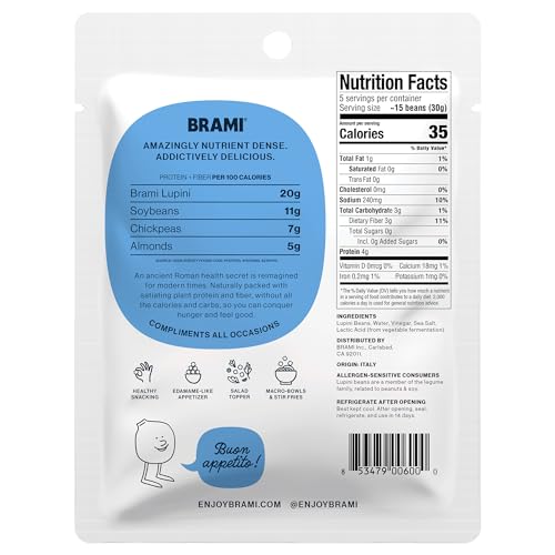 BRAMI Lupini Beans Snack side view showing crisp texture in a portable pack