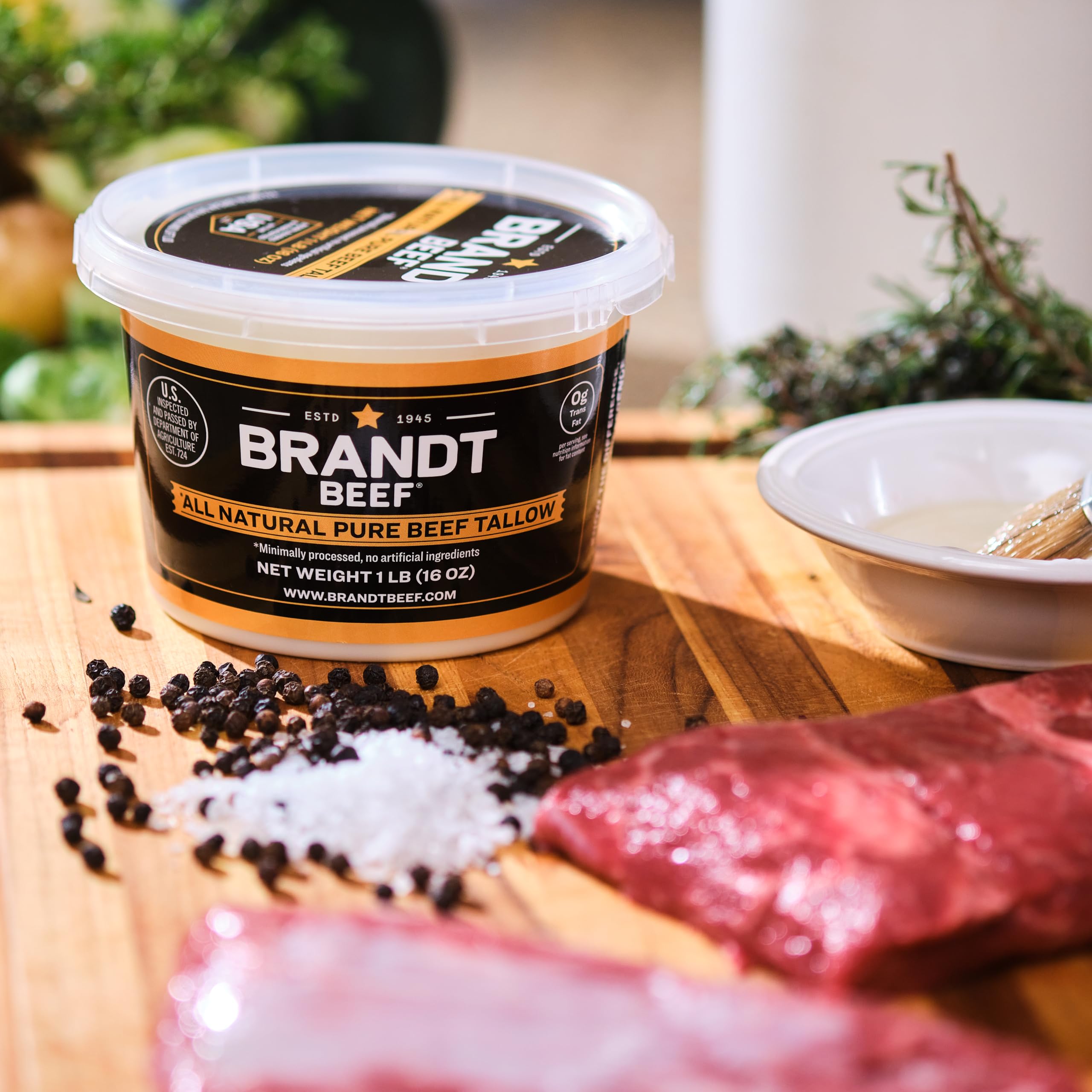 Brandt Beef Tallow ingredients-label emphasizes purity with no additives.