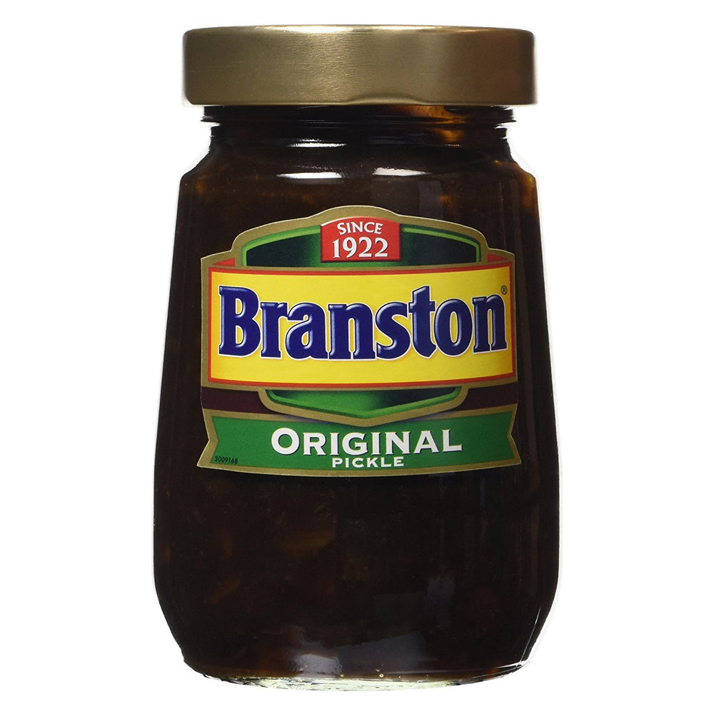 Branston Original Pickle 360g jar with chunky texture, ideal condiment for sandwiches.