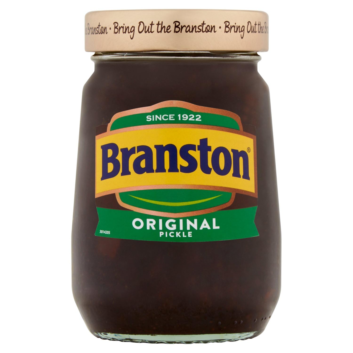 Branston Original Pickle 360g pack front view, ideal for sandwich enhancement.