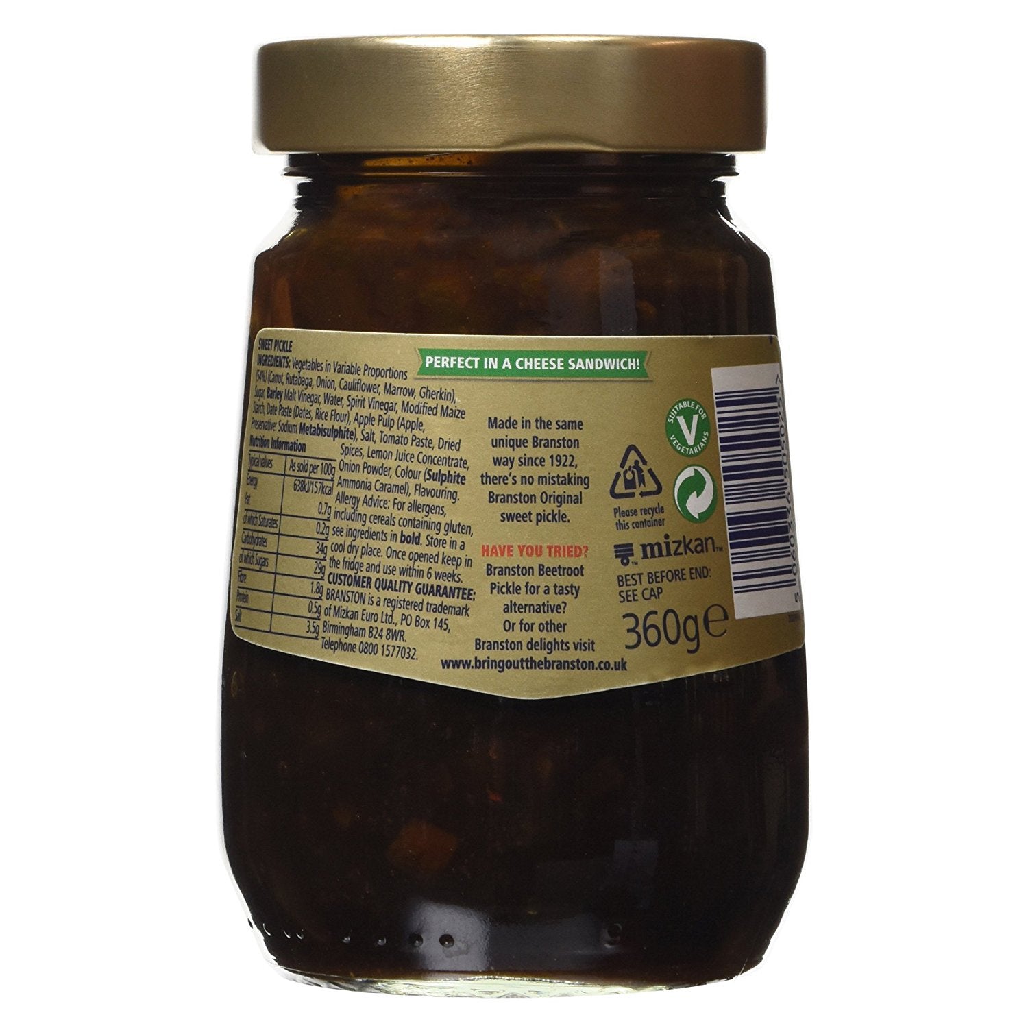 Branston Original Pickle closeup texture, perfect for cheese boards.