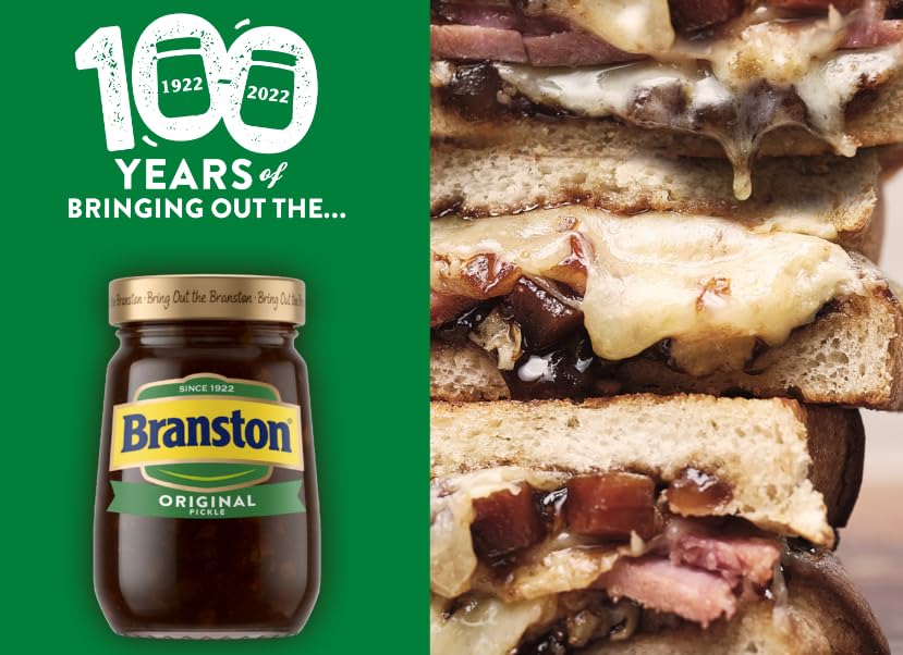 Branston pickle served with cheese sandwich for a traditional British lunch.