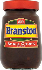 Branston Small Chunk Pickle jar, 2-pack, ideal for sandwiches and snacking.