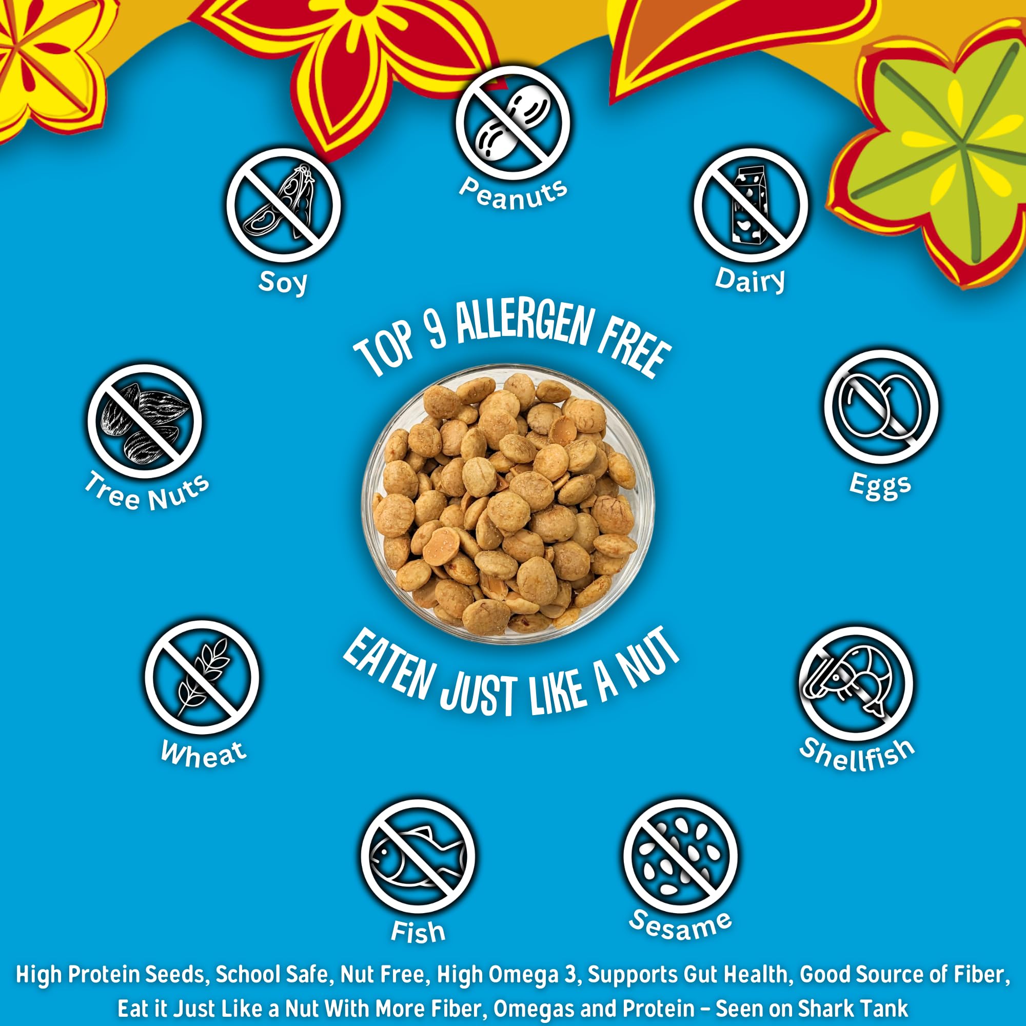 Brass Roots Incan protein seeds salted ingredients list close-up emphasizing simple, clean ingredients.