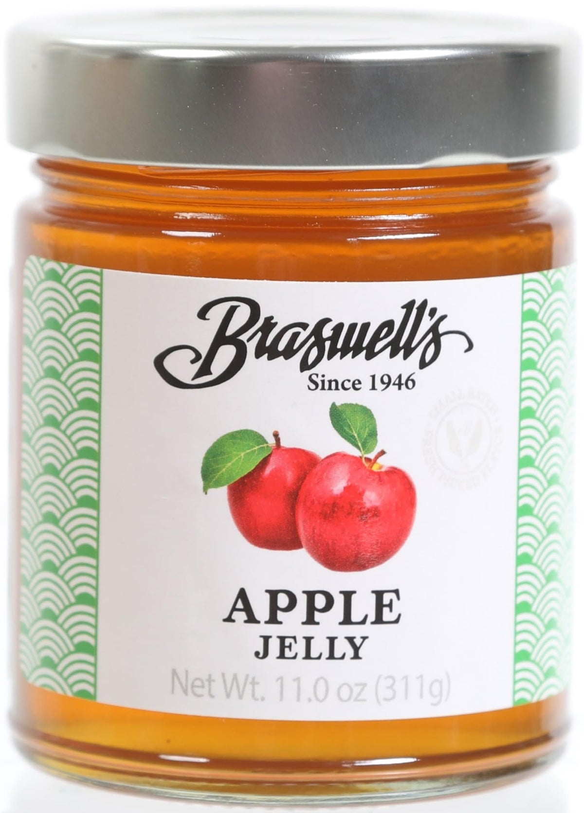 Braswell's Apple Jelly jar with rich color, perfect for toast.