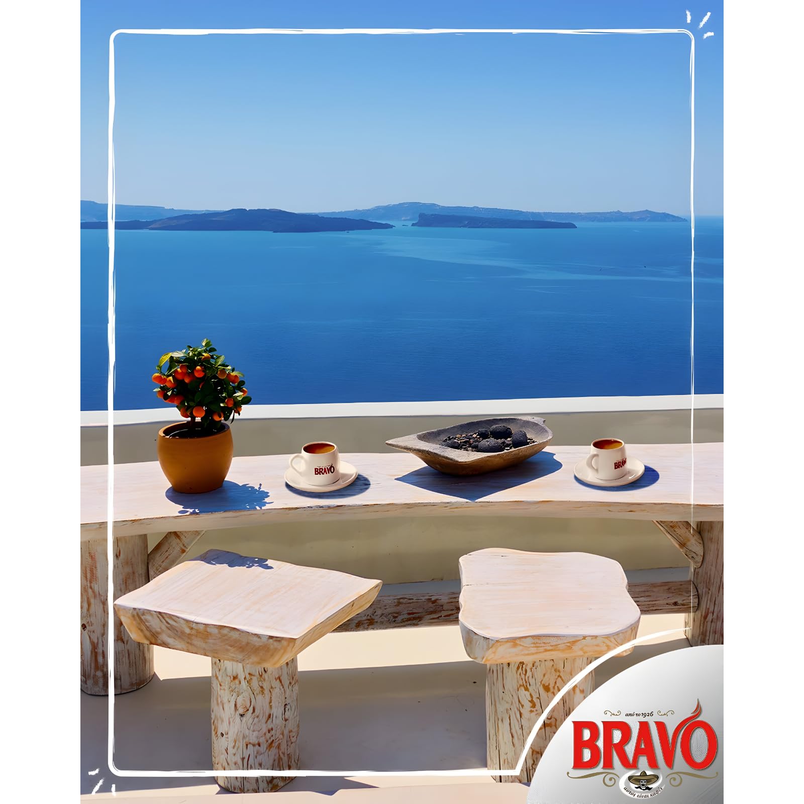 Bravo Classic Greek Coffee steam aroma near cup invites comforting sensory moments.