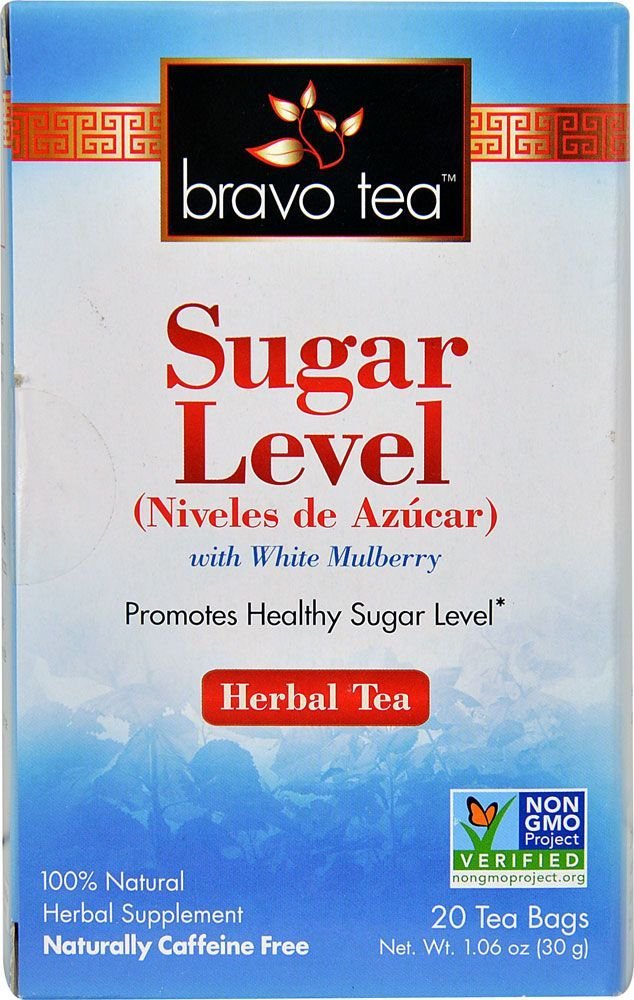 Bravo Tea Sugar Level caffeine-free tea bags showcasing premium ingredients for daily use