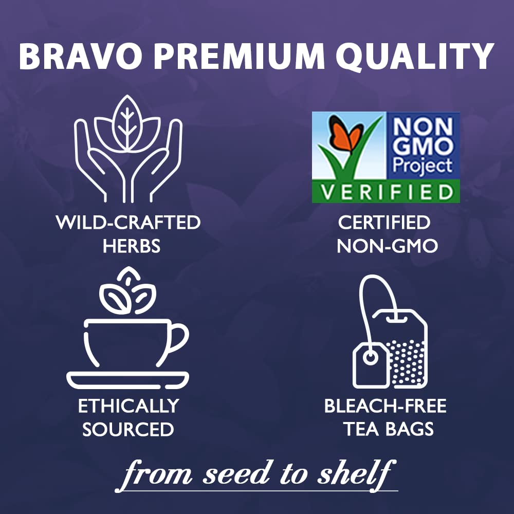 Bravo Tea Blood Circulation herbal blend close-up of colorful herbs, evoking natural vitality.