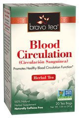 Bravo Tea Blood Circulation Tea box featuring caffeine-free blend for daily wellness.