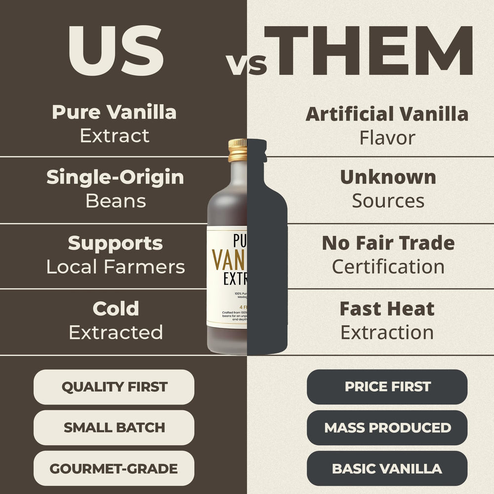 BRBON vanilla extract label highlights non-GMO, gluten-free, vegan, kosher features.