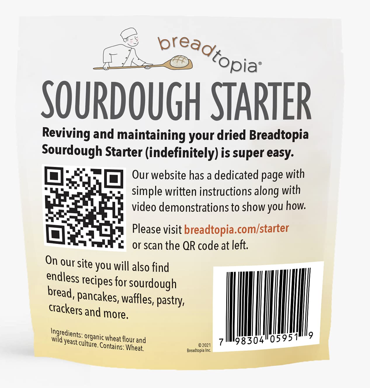 Breadtopia starter bottle with organic ingredients highlights quality and non-GMO sourcing