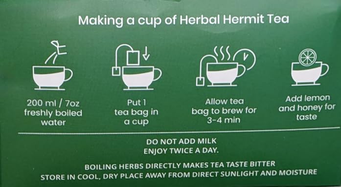 Steaming cup of Herbal Hermit mint tea for fresh breath.