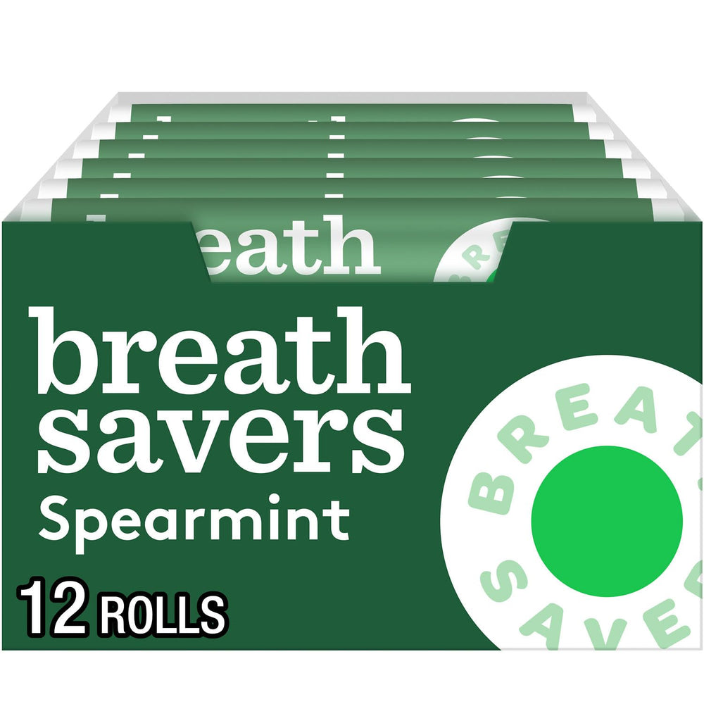 Breath Savers Spearmint rolls in a box for quick, refreshing breath on the go.