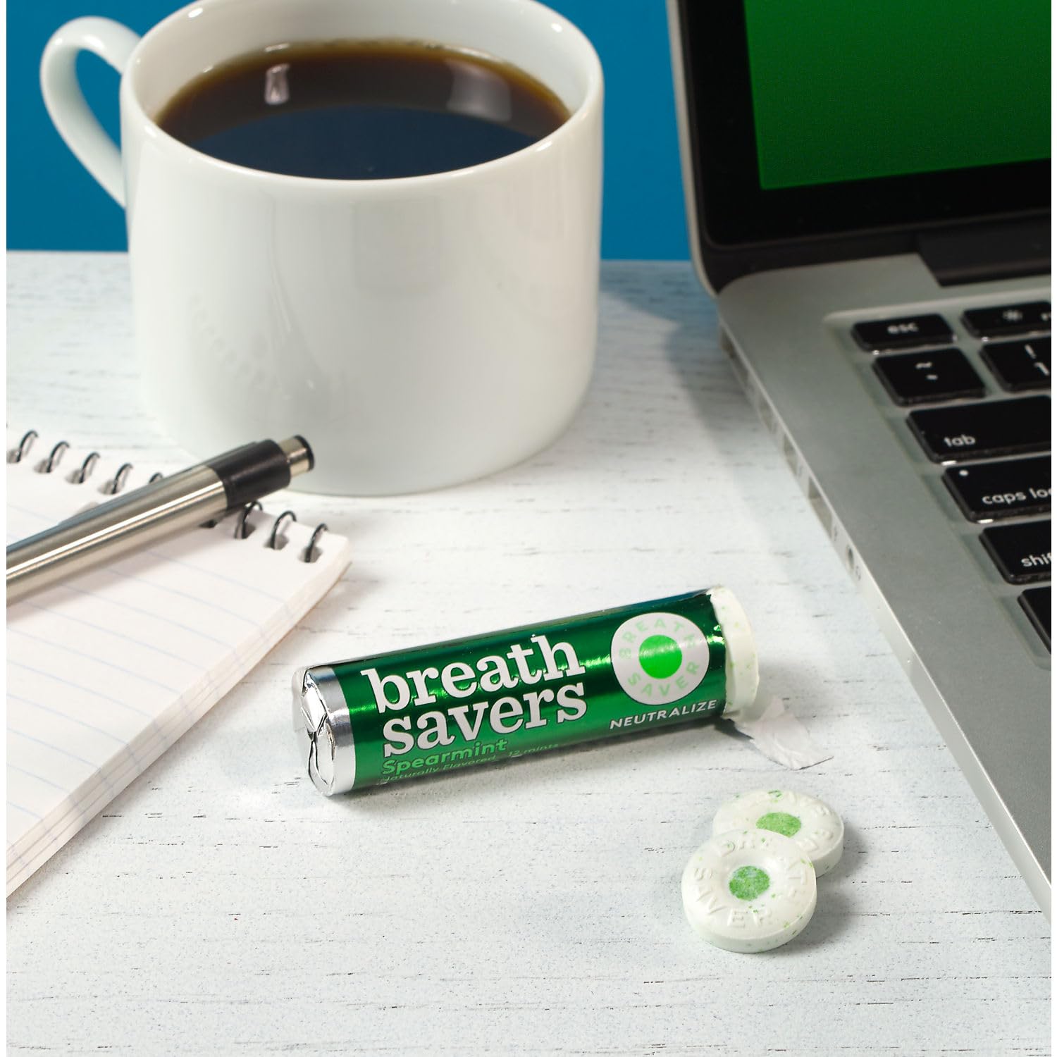 Breath Savers mints kept in car or desk for convenient freshness throughout the day.