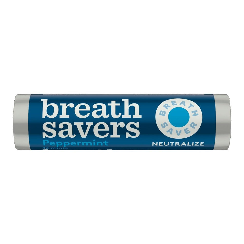 Breath Savers Peppermint roll packaging in bulk 48 rolls.