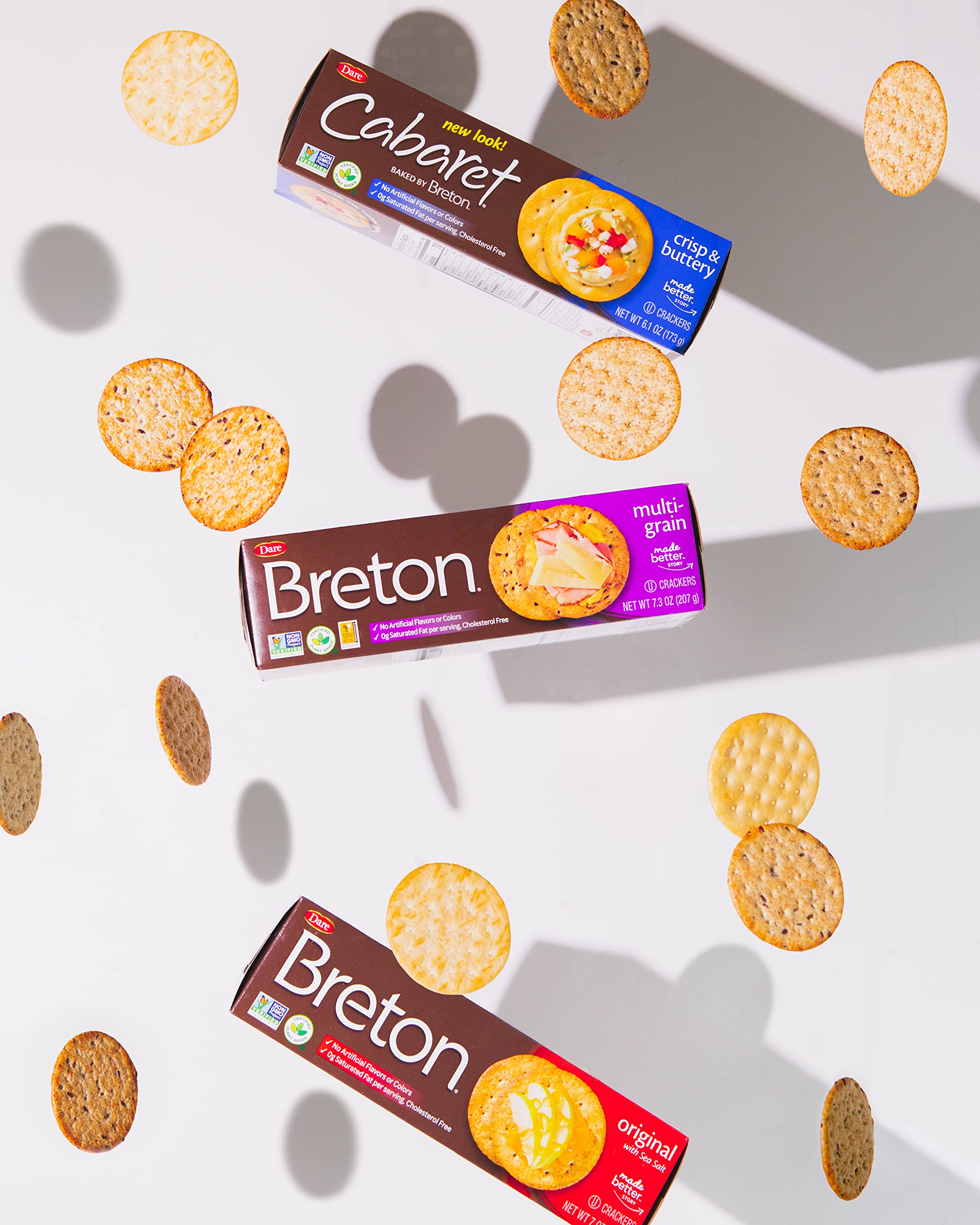 Breton Multigrain Crackers with cheese pairing—ideal for entertaining.