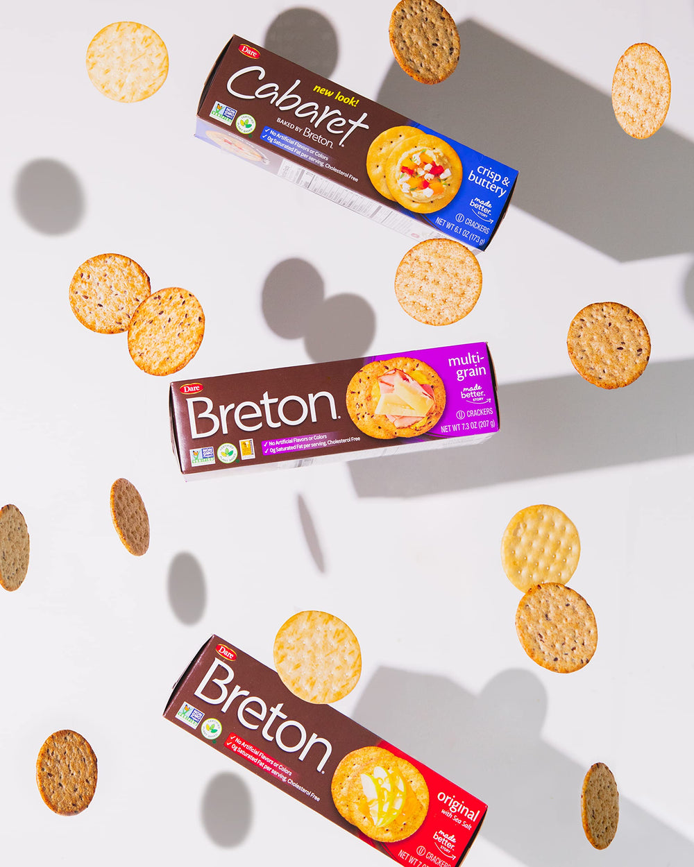 Breton Multigrain Crackers with cheese pairing—ideal for entertaining.