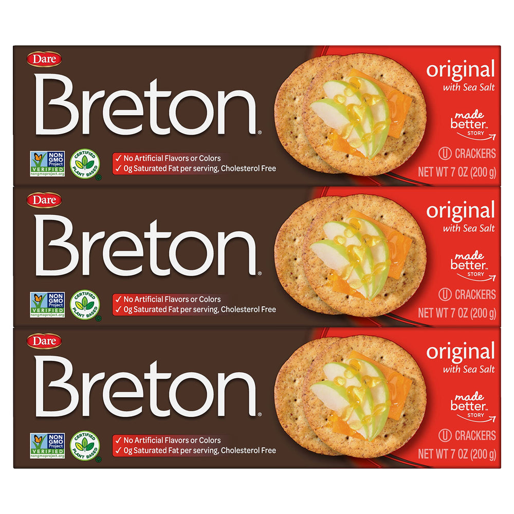 Breton Original Crackers 3-pack on display, convenient family snack option