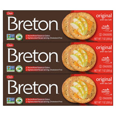 Breton Original Crackers 3-pack on display, convenient family snack option