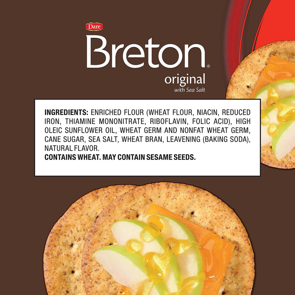 Breton Original Crackers on cheese slice, ideal pairing for cheeses