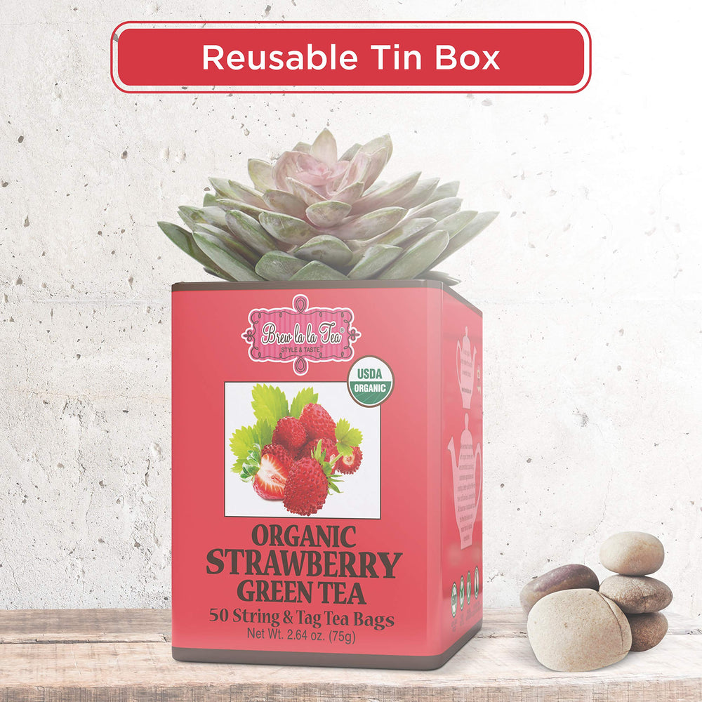 Brew La La green tea leaves with strawberries highlight natural flavor