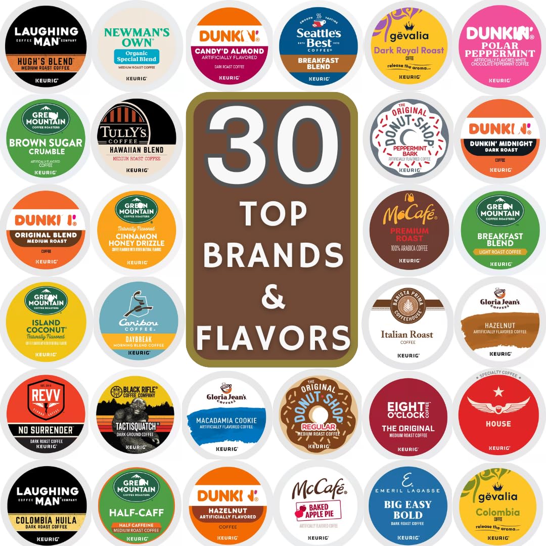 BREWANA top-brand-name variety pack box with 30 pods for tasting at home.