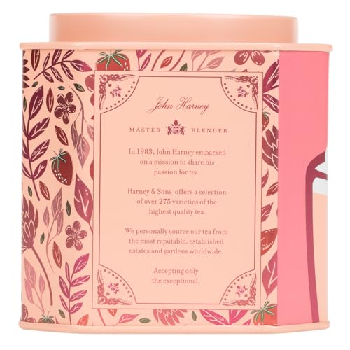 A cup of Harney & Sons Strawberry Milkshake tea brewed to reveal creamy strawberry aroma.