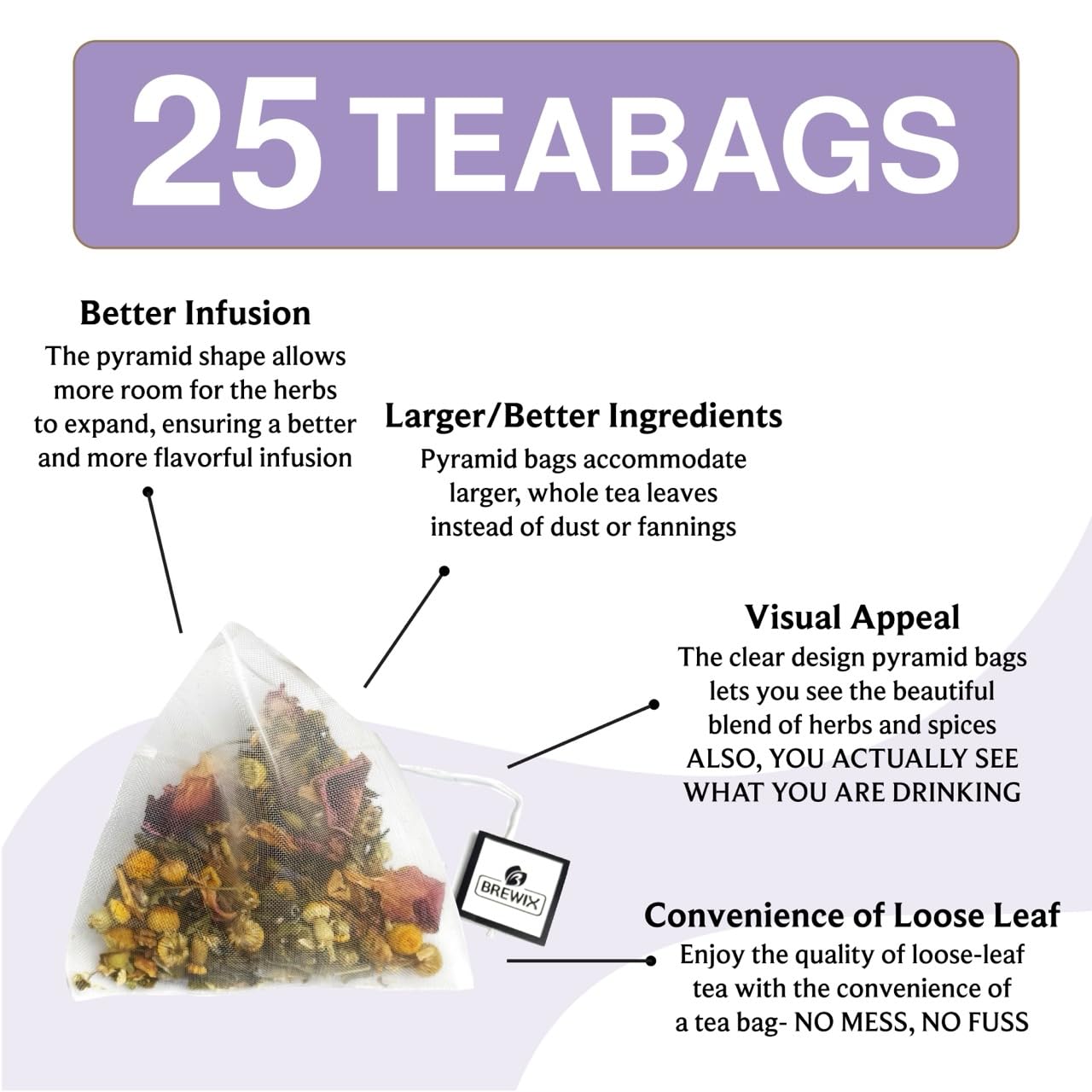 BREWIX Valerian Comfort Tea bag open with leaves, showcasing premium ingredients