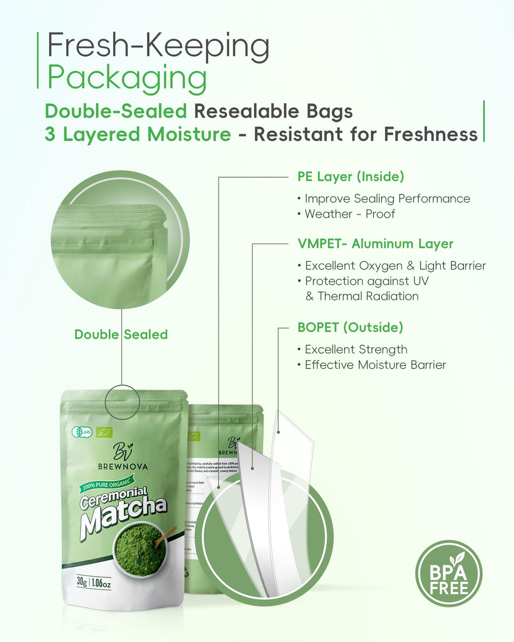 Brewnova certifications label underscores organic, rainforest-friendliness and quality assurances