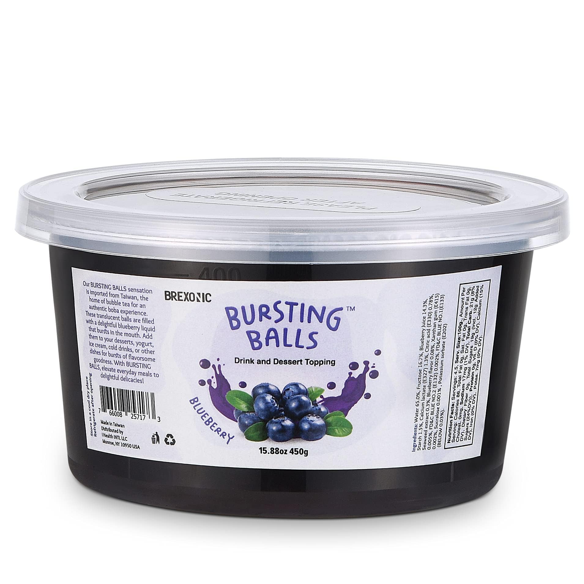 BREXONIC blueberry popping boba pearls close-up with fruity burst