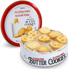BREXONIC gluten-free sugar-free butter cookies in a tin for guilt-free snacking