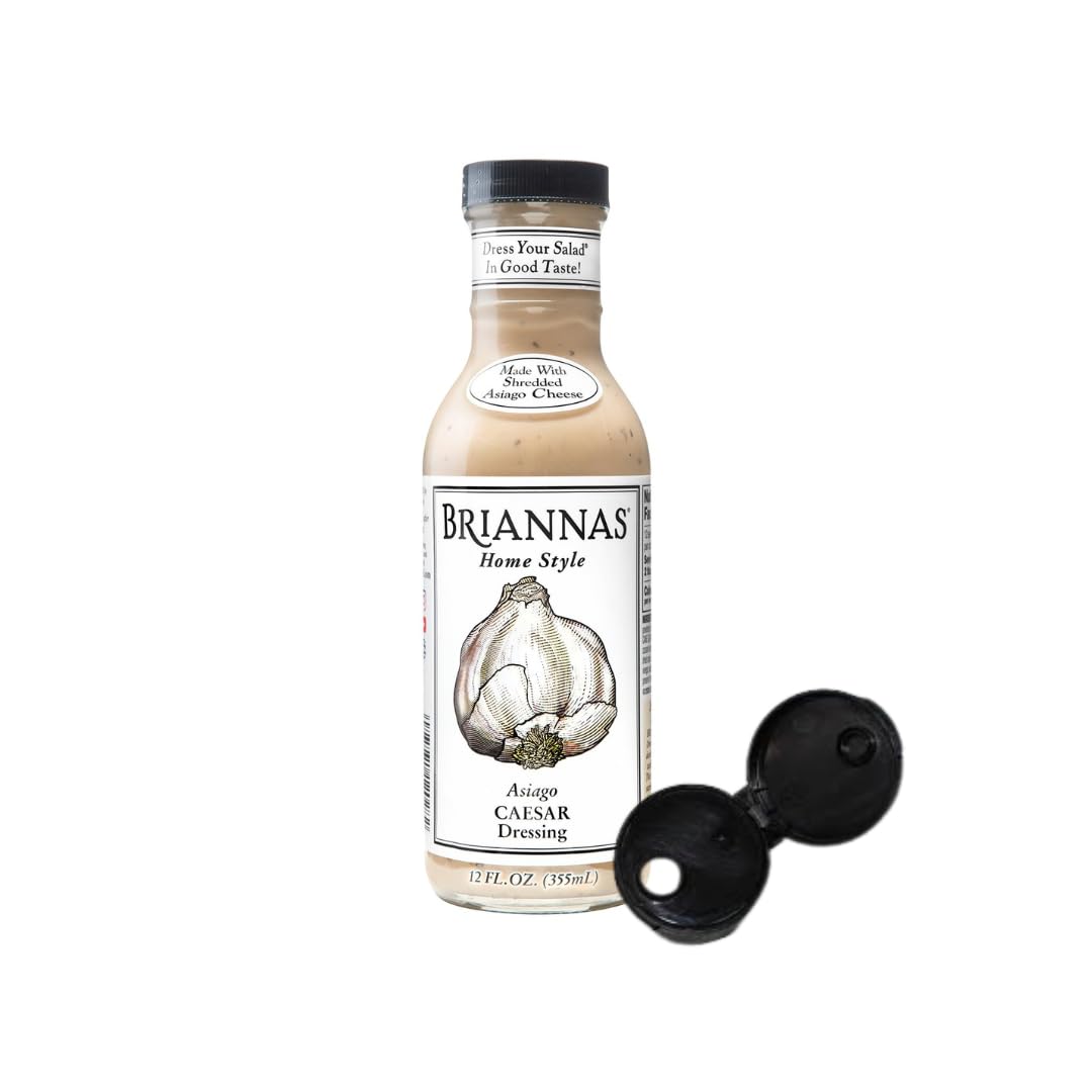 BRIANNAS Asiago Caesar dressing bottle highlights premium ingredients for bold salads.