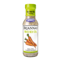 BRIANNAS Avocado Oil Garden Ranch bottle shows creamy, dairy-free dressing for veggies