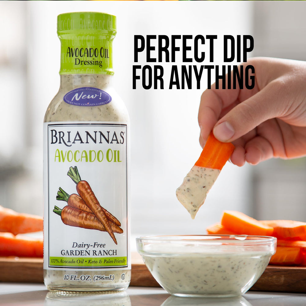 Bottle close-up emphasizes 100% avocado oil base and creamy mouthfeel