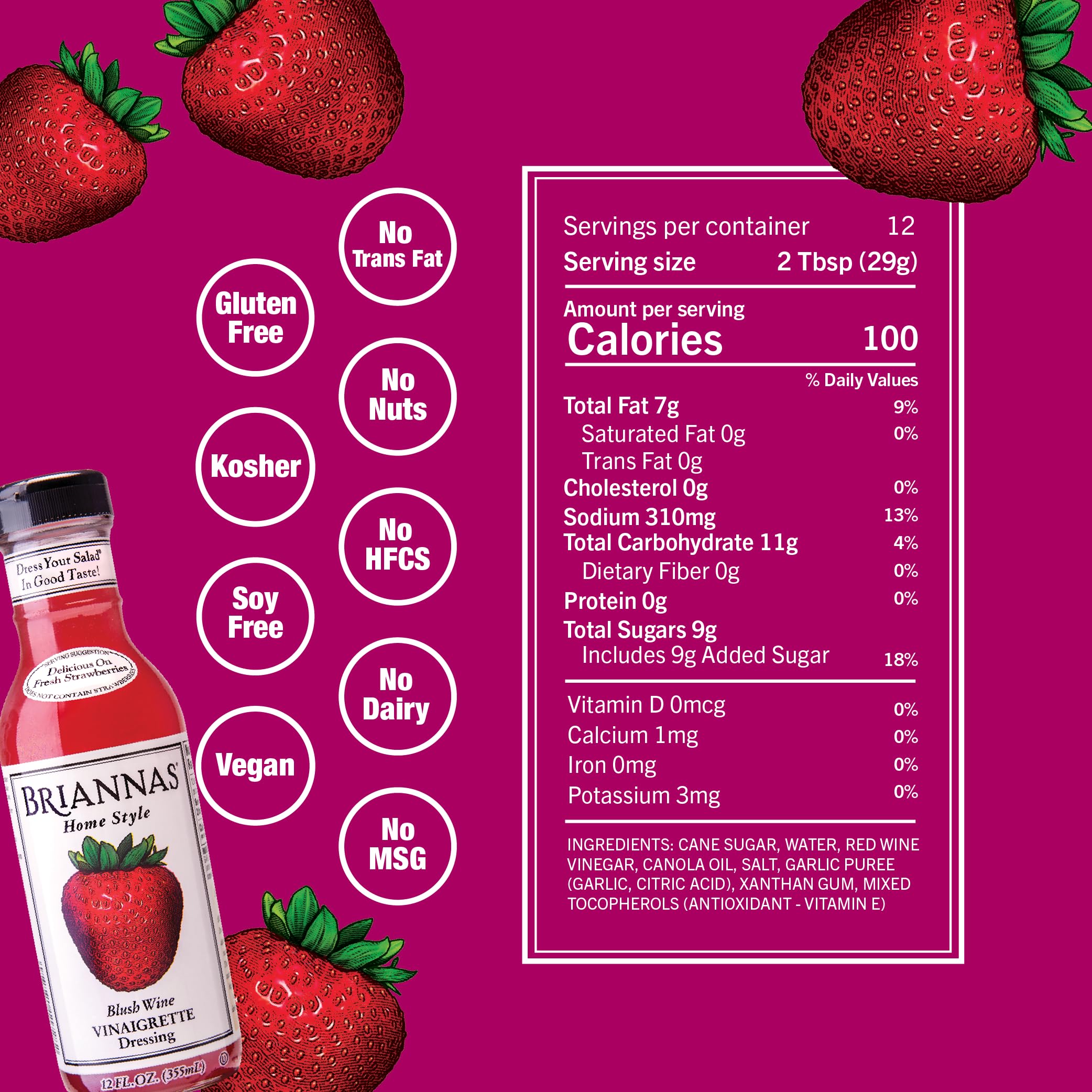 BRIANNAS Blush Wine Vinaigrette salad bowl—bright tang complements berry toppings.