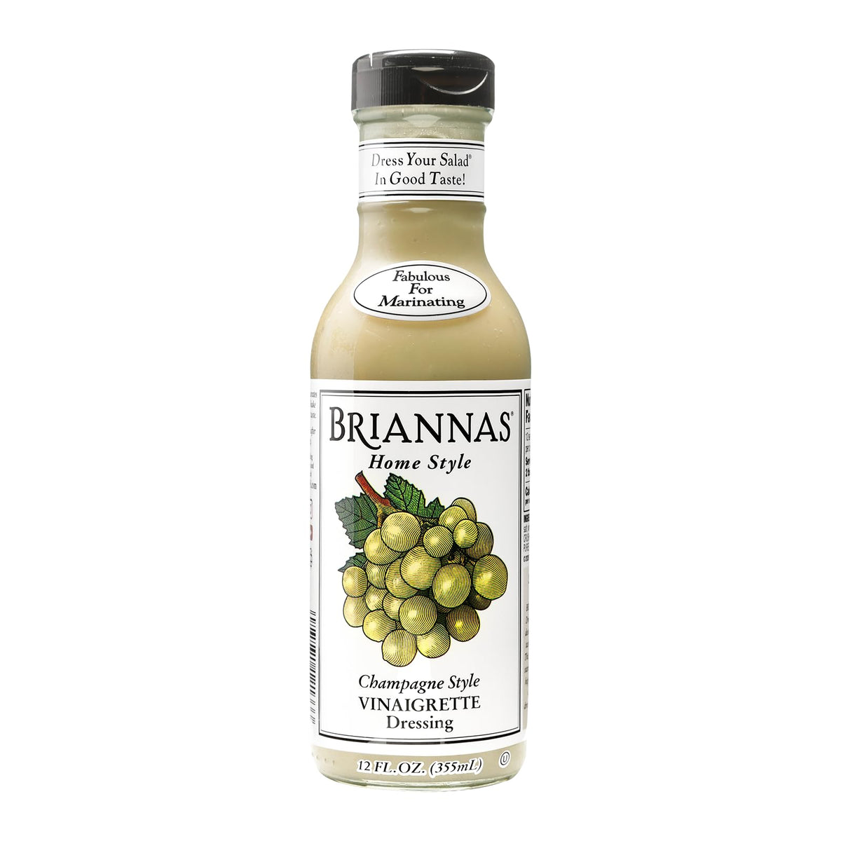 BRIANNAS Champagne Vinaigrette bottle sits on the counter, ready to elevate salads.