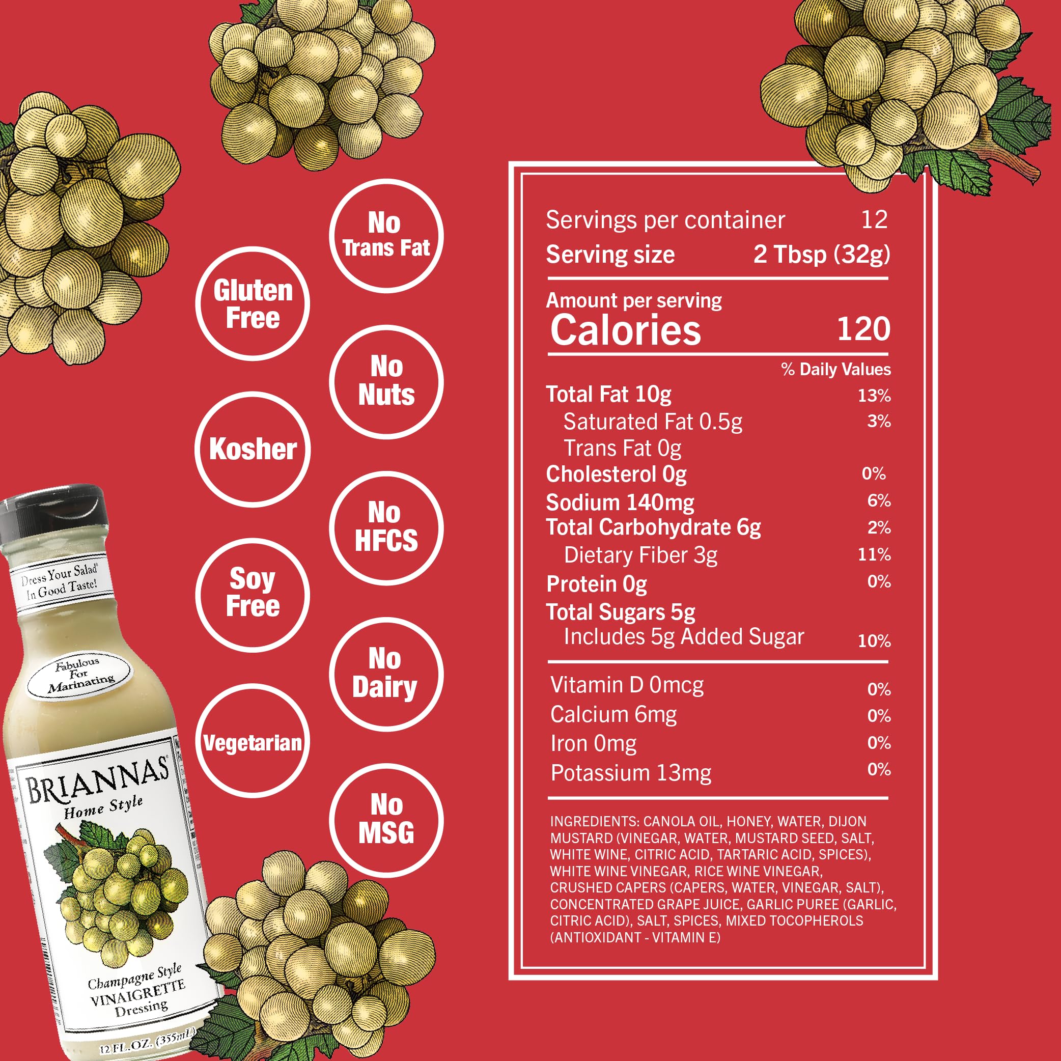 BRIANNAS Champagne Vinaigrette in a salad bowl pairs with proteins for balance.