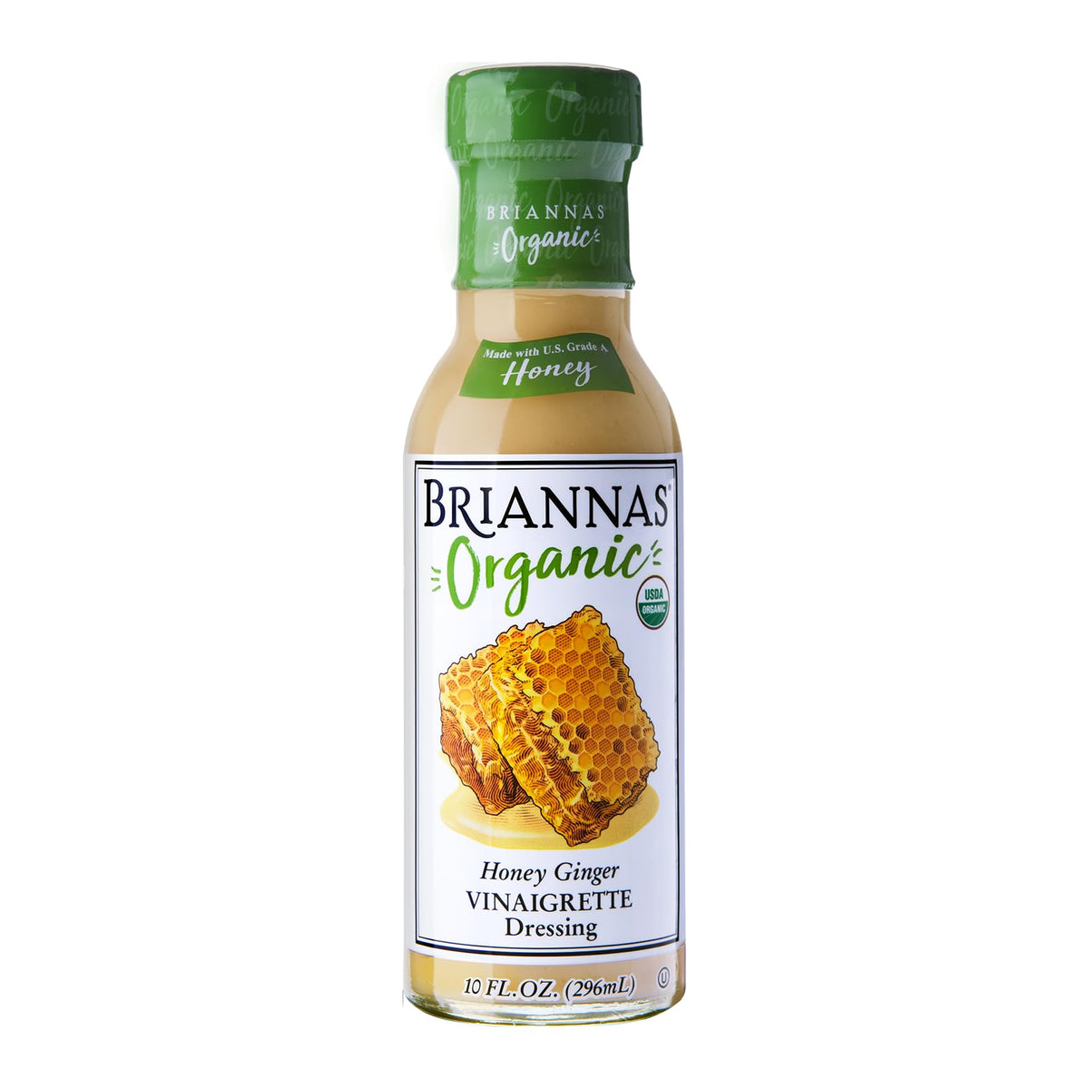 BRIANNAS Organic Honey Ginger Vinaigrette bottle for premium organic salads