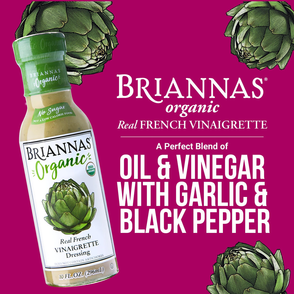 Close-up of premium organic ingredients in BRIANNAS vinaigrette highlighting quality