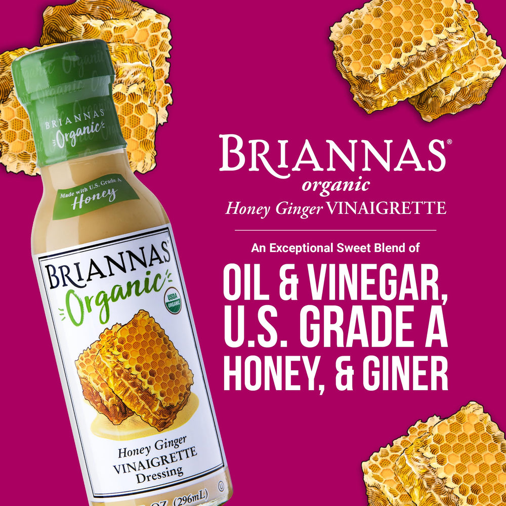 Close-up of Briannas dressing with fruit and greens showing balanced flavor