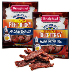 Bridgford Sweet Baby Ray’s original beef jerky 3.25 oz pack ready for on-the-go protein.