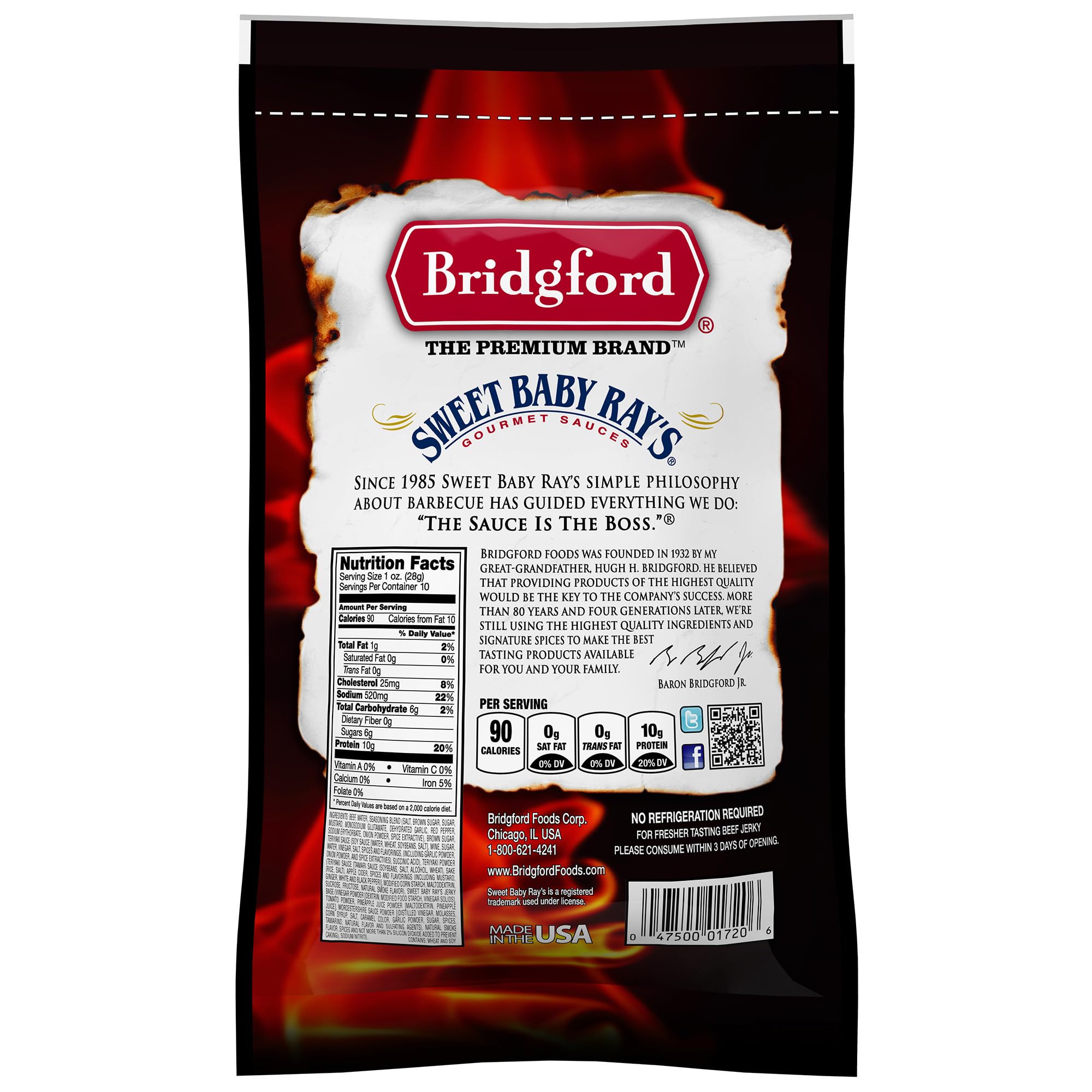 Bridgford Sweet Baby Ray's jerky slices close-up with glossy teriyaki glaze