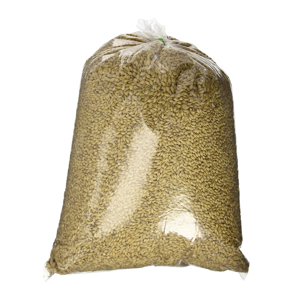 Briess 2-Row grains highlighting high enzyme content for efficient mashing.