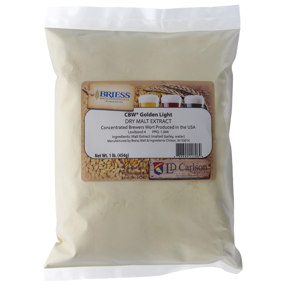 Briess Golden Light DME 1 lb package ready for light beer brewing