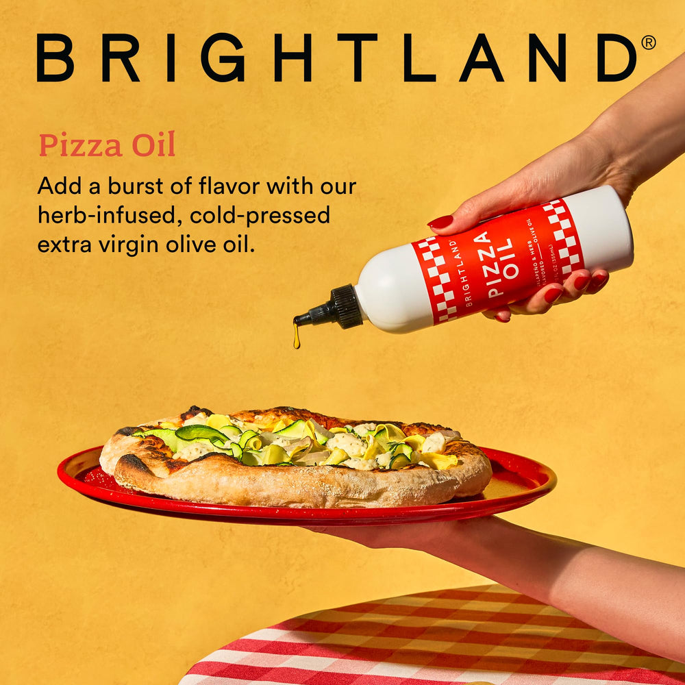 Brightland Pizza Oil infused with jalapeño and herbs adds bold aroma and heat