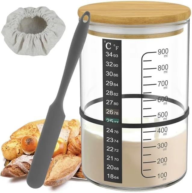 BRIRILINE Pro Sourdough jar with funnel opening for mess-free starter transfers.