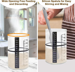 BRIRILINE Pro Sourdough jar shows volume and feed marks for precise care.
