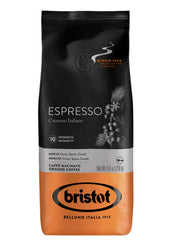 Bristot Espresso Cremoso Italiano ground coffee bag front, rich aroma for home espresso.